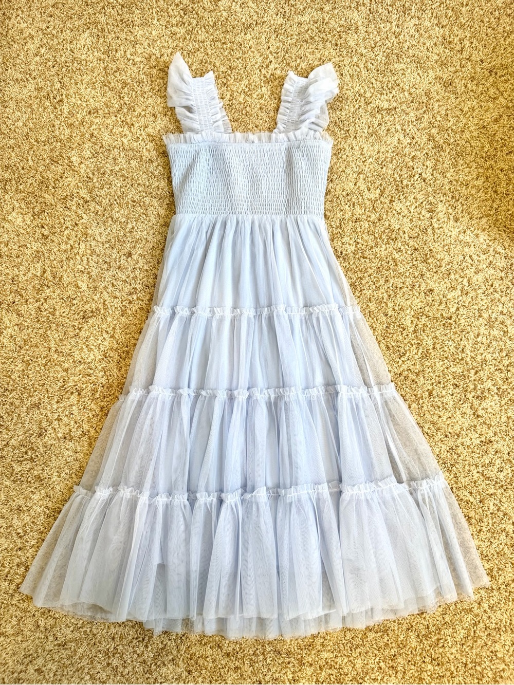 Baltic Born Emma Smocked Midi Tulle Dress EUC Light Blue M Tiered Tulle Ruffle - Picture 8 of 8